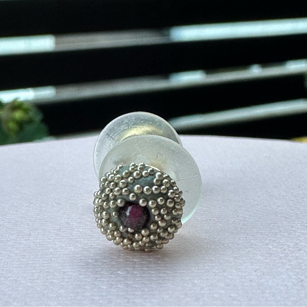 Gold-plated Earrings with Small Garnet Stone - Picture 2 of 3